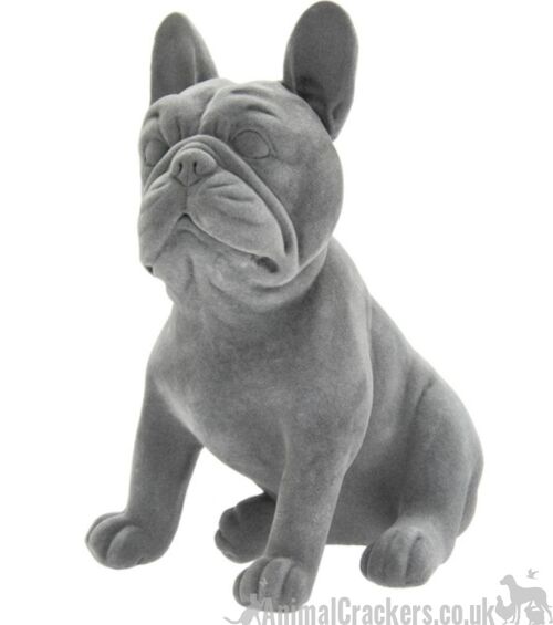 Grey velvet effect sitting French Bulldog figurine ornament, Frenchie lover gift