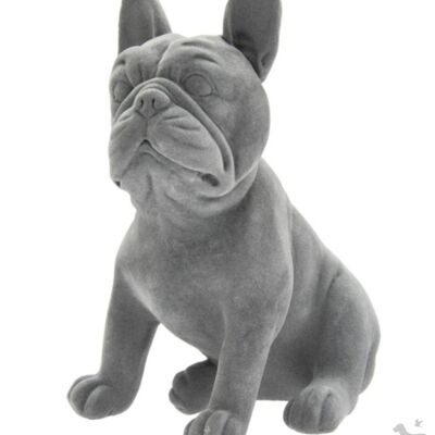 Grauer Samteffekt sitzende französische Bulldogge Figur Ornament, Frenchie Liebhabergeschenk