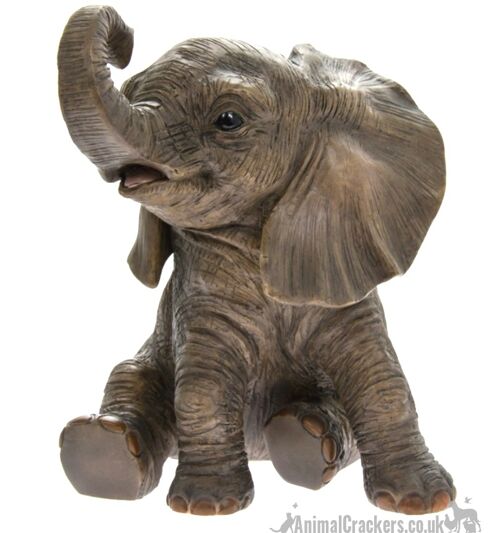 Large 24cm sitting elephant ornament figurine from the Leonardo out of Africa & Asia range, gift boxed