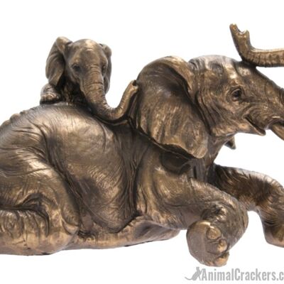 Leonardo Bronze effect Elephant with Baby Calf on its back figurine, in quality Gold Leonardo gift box