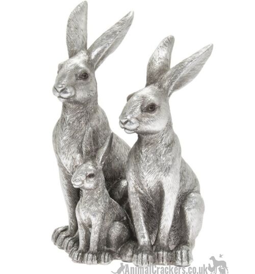 Leonardo Silver Hares & Baby Family ornament figurine, in Leonardo's classic Silver gift box, making this a great hare lover gift