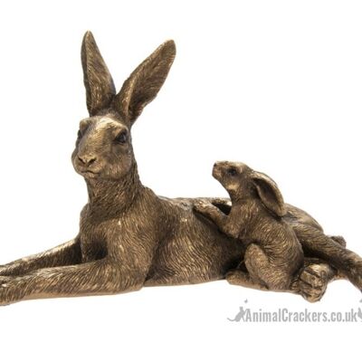 Leonardo Bronzed Reflections Leging Mother & Baby Hare Ornament Figur, goldene Geschenkbox