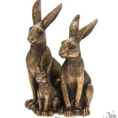 Figurina di ornamento Leonardo Bronzed Parent Hares & Baby Family in confezione regalo d'oro di qualità