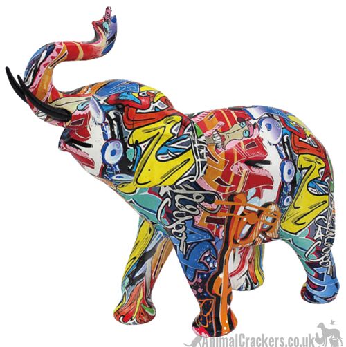 Large 32cm Graffiti Art bright coloured Elephant ornament figurine, Elephant lover gift