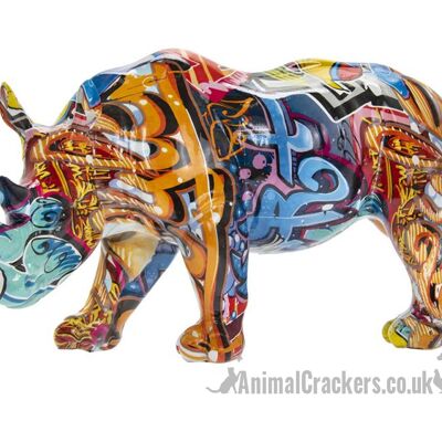 Statuetta di ornamento di rinoceronte di colore brillante Graffiti Art di Leonardo, regalo per gli amanti del rinoceronte
