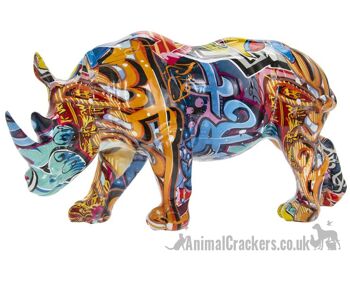 Figurine d'ornement de rhinocéros de couleur vive Graffiti Art de Leonardo, cadeau d'amant de rhinocéros