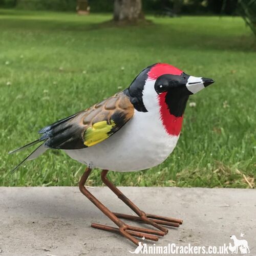 Larger than life (17cm) metal Goldfinch indoor or garden ornament, bird lover gift