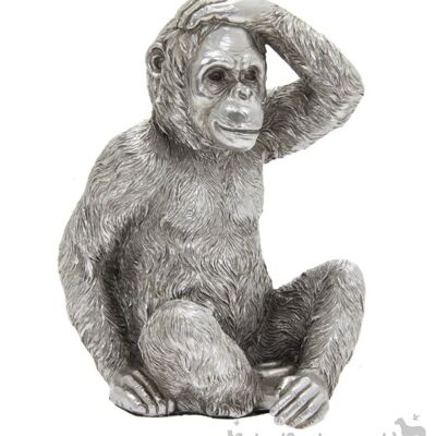 Leonardo Reflections Silver Sitting Gorilla with hand on his head in Leonardo quality silver gift box