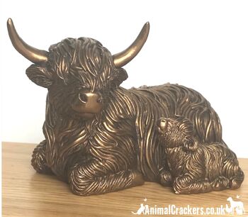 Figurine d'ornement de la mère et du veau de vache Highland de la gamme Leonardo Reflections Bronzed 1