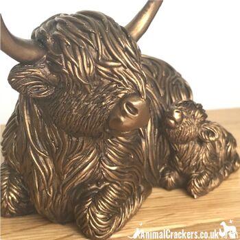 Figurine d'ornement de la mère et du veau de vache Highland de la gamme Leonardo Reflections Bronzed 2
