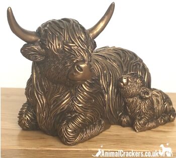 Figurine d'ornement de la mère et du veau de vache Highland de la gamme Leonardo Reflections Bronzed 4