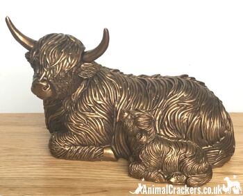 Figurine d'ornement de la mère et du veau de vache Highland de la gamme Leonardo Reflections Bronzed 5