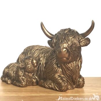 Grande figurine d'ornement Highland Cow Mother & Calf de 24 cm de la gamme Leonardo Reflections Bronzed 3