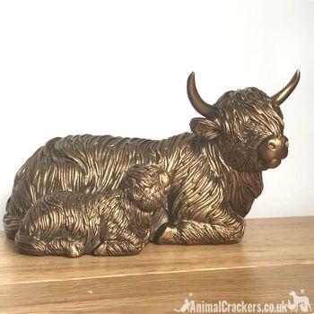 Grande figurine d'ornement Highland Cow Mother & Calf de 24 cm de la gamme Leonardo Reflections Bronzed 4