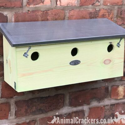 VERY POPULAR WITH SPARROWS! Large 47cm TRIPLE SPARROW BIRD HOUSE NEST BOX with 3 separate compartments, made from solid chunky wood with zinc roof