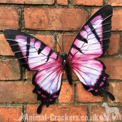 Grande 35 cm di colore rosa brillante in metallo Farfalla decorazione da parete da giardino con decorazione artistica in scatola