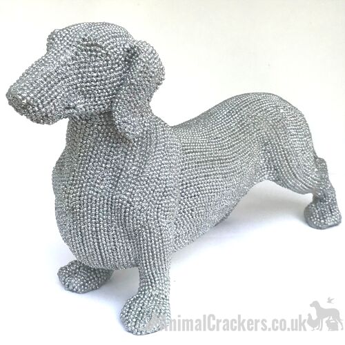 Glitzy glittery silver sparkle diamante Dachshund Sausage Dog ornament figurine