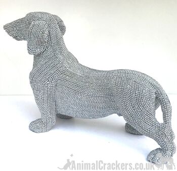 Figurine d'ornement de chien de saucisse de teckel de diamant d'étincelle argentée scintillante scintillante 2