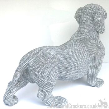 Figurine d'ornement de chien de saucisse de teckel de diamant d'étincelle argentée scintillante scintillante 4