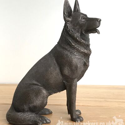 16 cm Bronze assis berger allemand alsacien ornement figurine chien amant cadeau