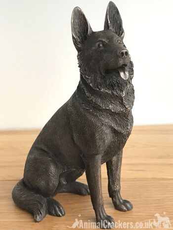 16 cm Bronze assis berger allemand alsacien ornement figurine chien amant cadeau 3