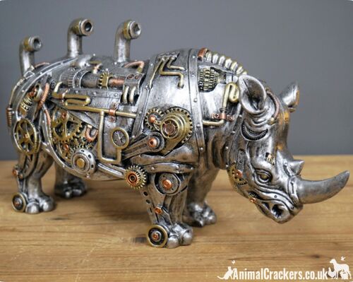 Large Steampunk Rhinoceros ornament figurine, novelty Rhino lover gift