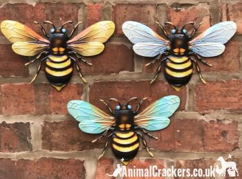 3 x grandes (25 cm) abeilles en métal décoration de jardin colorée nouveauté art mural cadeau d'amant d'abeille 1
