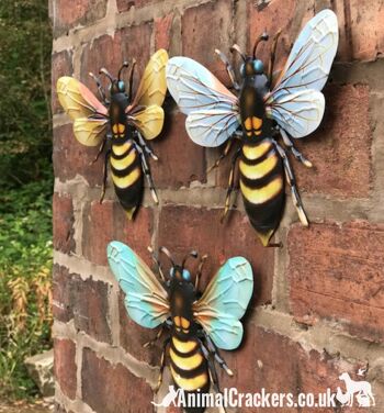 3 x grandes (25 cm) abeilles en métal décoration de jardin colorée nouveauté art mural cadeau d'amant d'abeille 5