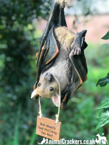 Grand ornement BAT suspendu de 30 cm avec amovible 'Bat Man's Got Nothing On Me!' signe, grande nouveauté décoration d'Halloween ou cadeau d'amant de chauve-souris 1