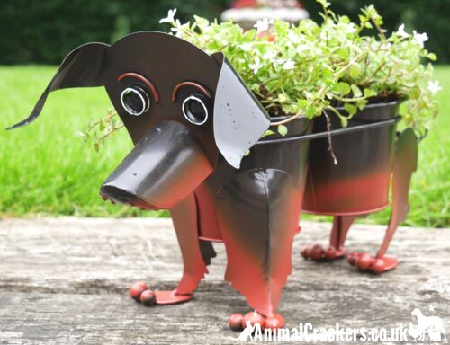Dachshund shaped double pot metal plant holder/herb planter, Sausage Dog lover gift