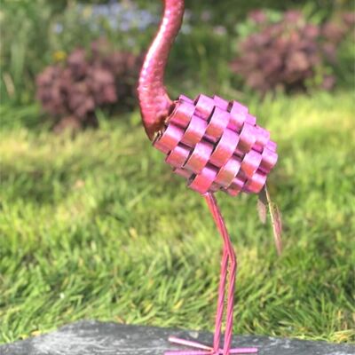 Metal Flamingo garden ornament in bright shiny iridescent pink