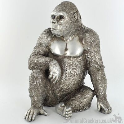 Ornamento Gorilla seduto effetto argento antico