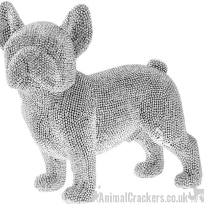 Estatuilla de adorno de bulldog francés de pie de diamante de plata reluciente brillante
