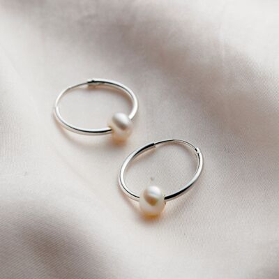 Sterling Silver Pearl Hoop Earrings