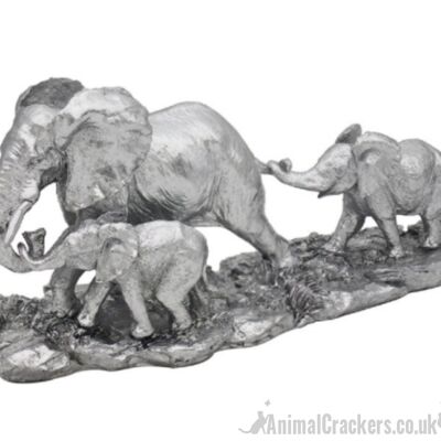 Madre Elefante con dos terneros, adorable adorno de calidad de la gama Leonardo Reflections Silver, en caja de regalo