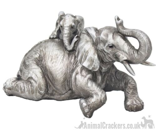 Mother Elephant with playful Calf ornament from the Leonardo Reflections Silver range, gift boxed