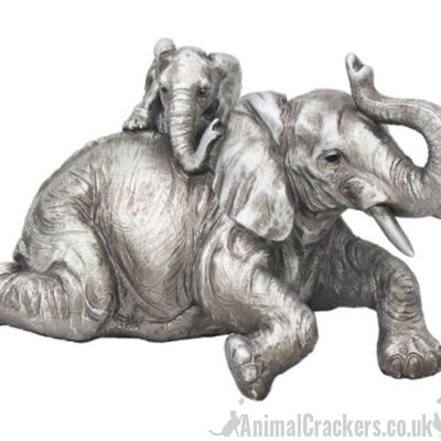 Mother Elephant with playful Calf ornament from the Leonardo Reflections Silver range, gift boxed