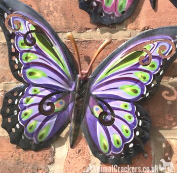 Ensemble de 2 grands papillons en métal de 35 cm, 1 rose et 1 violet, jolies décorations murales colorées 3