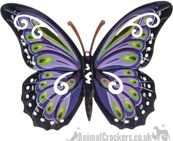 Ensemble de 2 grands papillons en métal de 35 cm, 1 rose et 1 violet, jolies décorations murales colorées 4
