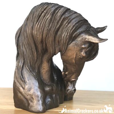 Cold cast bronze Mare & Foal Heads sculpture by David Geenty, fabulous Horse or Pony lover gift, a real statement piece