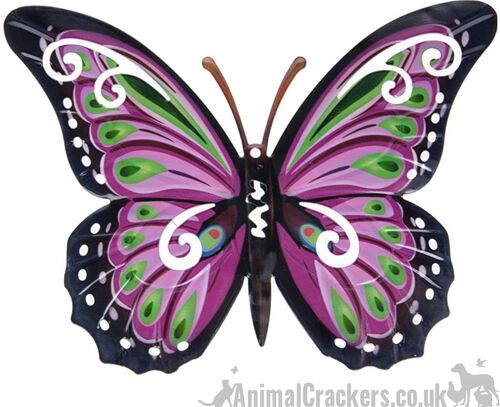 Large 35cm dark Pink/Lilac & multi colour metal Butterfly ornament wall art decoration