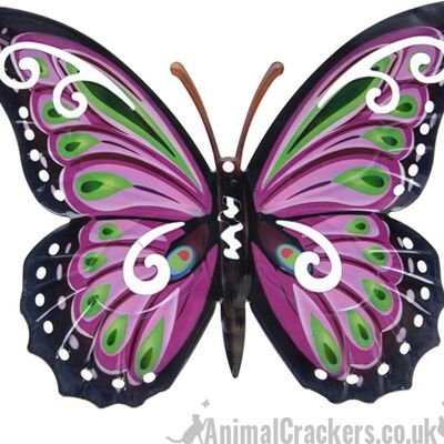Große, 35 cm große, dunkelrosa/lila & mehrfarbige Schmetterlingsornamente aus Metall, Wandkunstdekoration