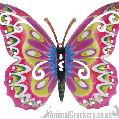 Large 35cm bright Pink multi colour metal Butterfly ornament wall art decoration