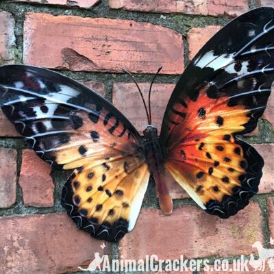 Large 35cm bright Orange metal Butterfly garden ornament wall art decoration