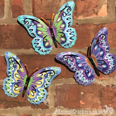 3x 16cm Pastellfarbene Schmetterlinge aus Metall, Innen- oder Gartendekoration