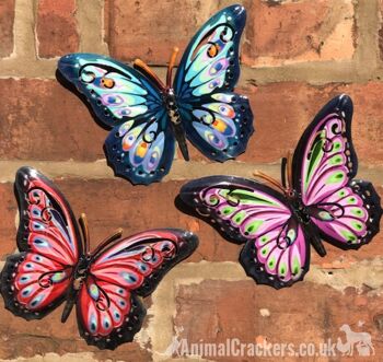 3x 16cm Papillons en Métal colorés (Rouge, Bleu et Rose), décoration d'intérieur ou de jardin 1