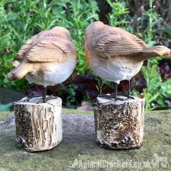 SET 2 ROBINS ON LOG intérieur extérieur jardin ornements décoration robin amant cadeau 4