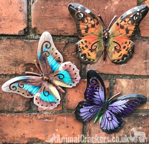 Set of 3 bright 16cm Metal Butterflies garden decoration wall art