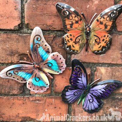 Set of 3 bright 16cm Metal Butterflies garden decoration wall art