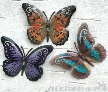 Lot de 3 décorations murales de décoration de jardin papillons en métal de 16 cm 3